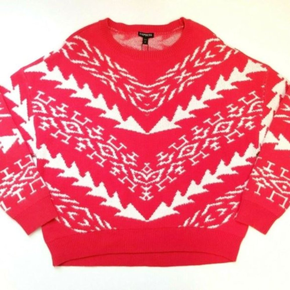 Express Red And White  Cropped Pullover Sweater - Picture 2 of 5